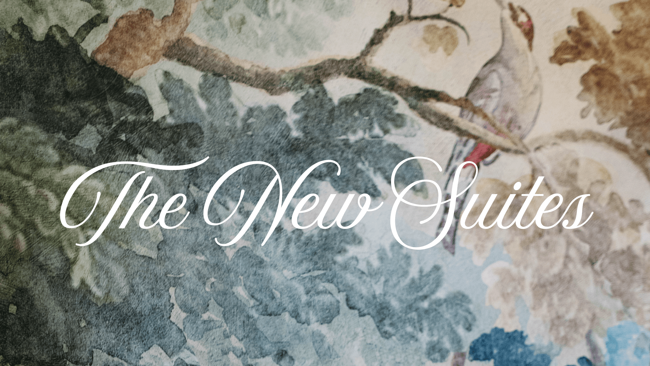 Decorative text overlaid on a colorful, textured background featuring foliage and a bird.