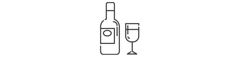 Icon of a wine bottle next to a glass.