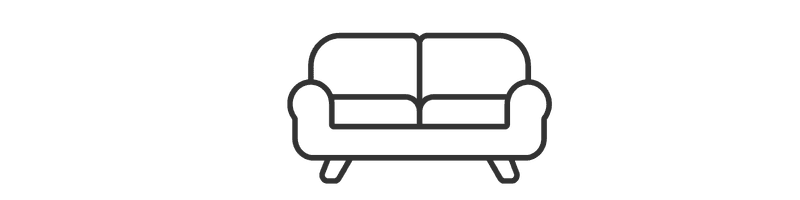 Line art of a simple, two-seater sofa.