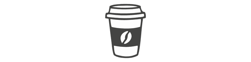 A simple illustration of a coffee cup with a coffee bean logo.