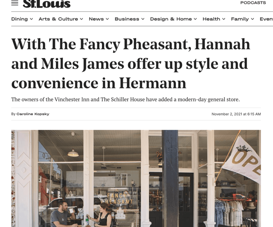 A modern general store named The Fancy Pheasant in Hermann, owned by Hannah and Miles James, emphasizes style and convenience.
